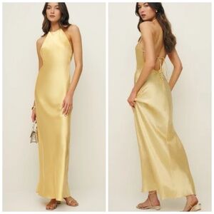 Reformation Jeany Silk Dress Yellow Sunshine Maxi Halter - XL - with tags